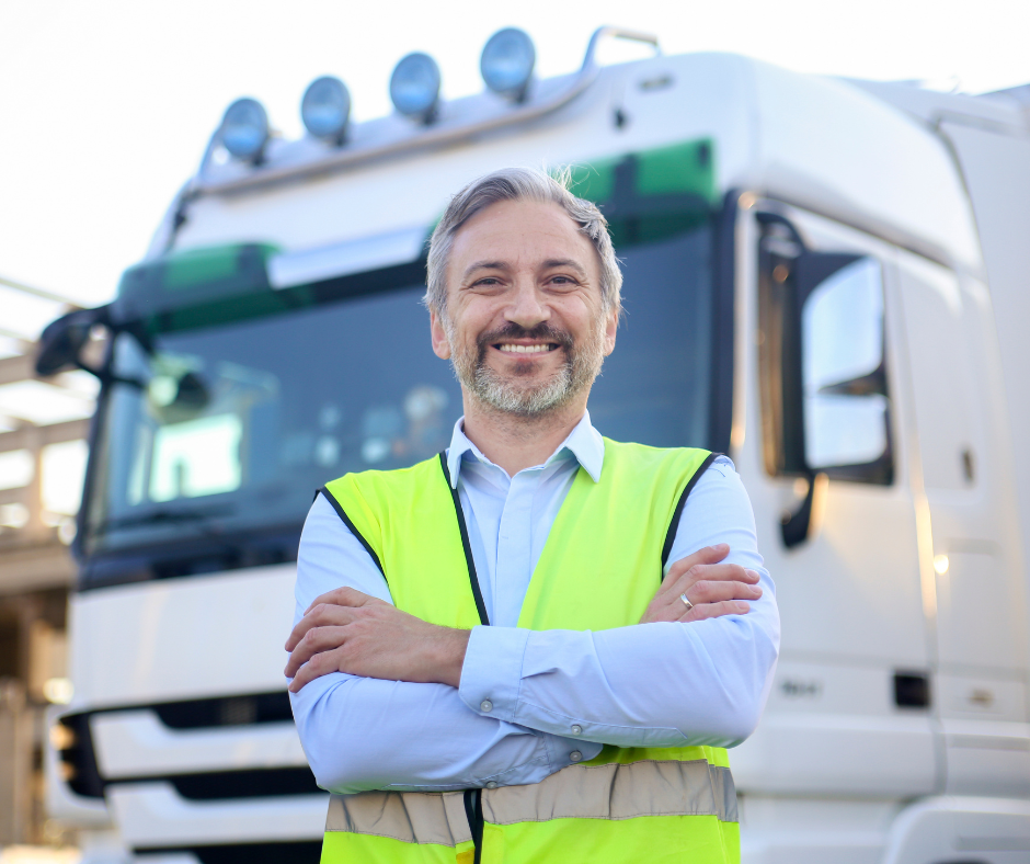 Man standing infront of lorry